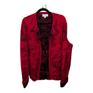 Vintage Norm Thompson Women's Double Breasted Floral Cardigan 1X Alpaca Classic